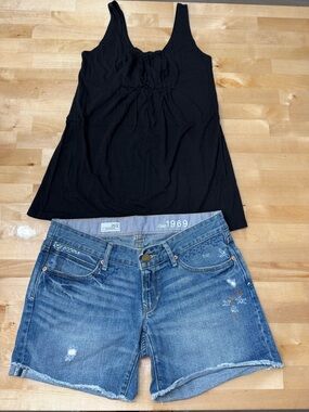Gap Maternity Black Sleeveless Scoop Neck Tank Top Sz XS - GAP 1969 Shorts Sz 2